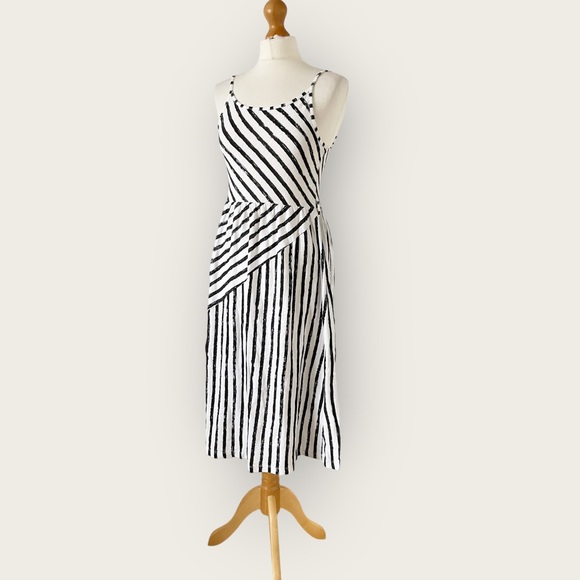 River Island Striped Slip Dress Size 10 Fit 8 White Black Strappy Midi - Picture 6 of 11